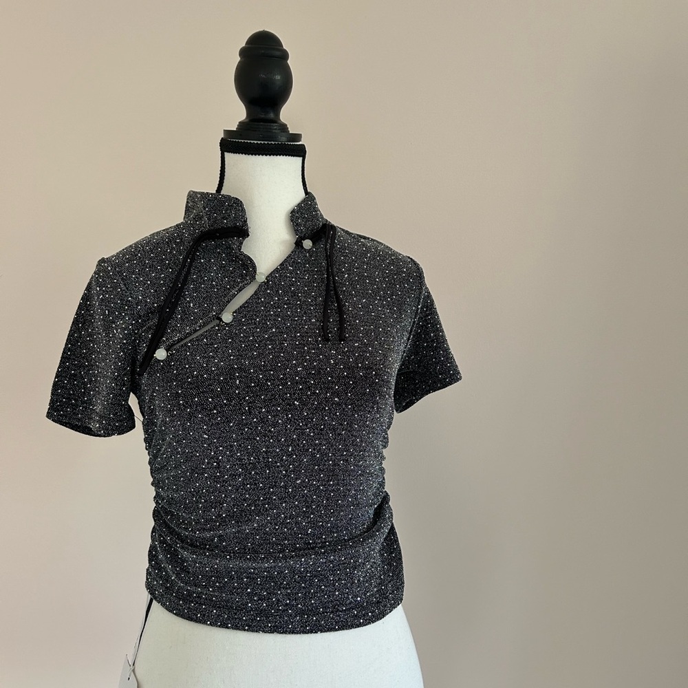 JIN XI Neo-Chinese Style Rhinestone Short Sleeve Shirt